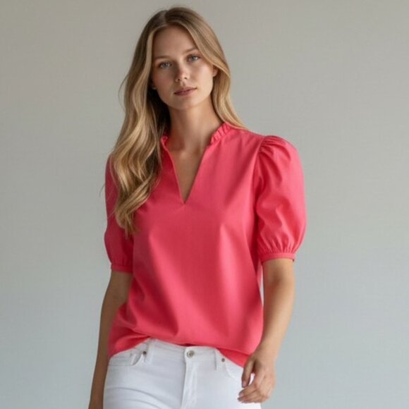 Tuckernuck Tops - Hyacinth House Leigh Blouse Watermelon Pink Ruffle XXS NWT